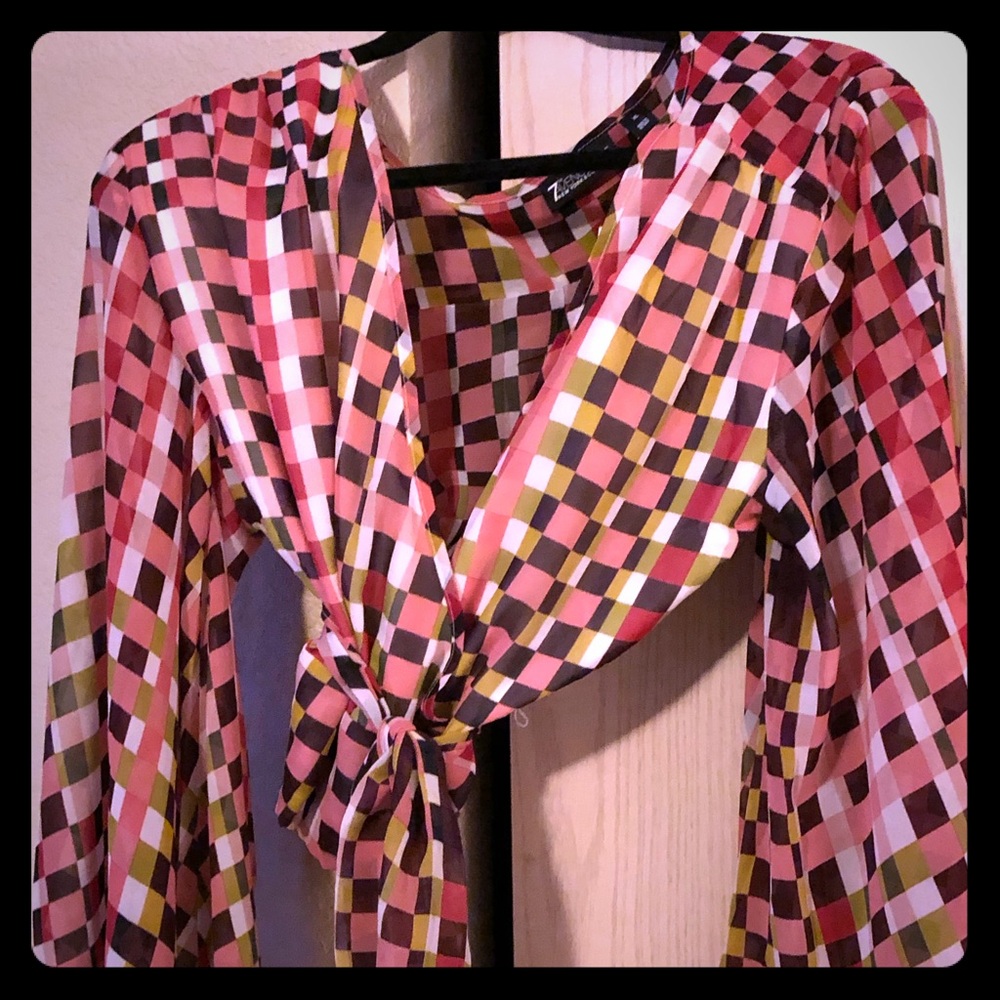 Colorful checkerboard cropped blouse